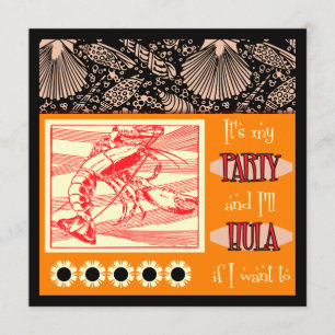 Lobster Retro Luau Hula Party Invitations