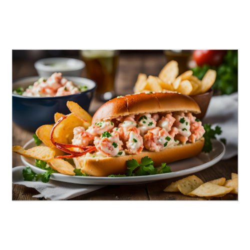 Lobster Roll And Potato Chips Poster