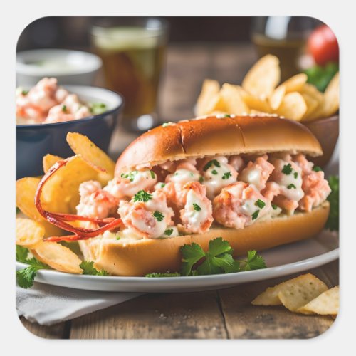 Lobster Roll And Potato Chips Square Sticker