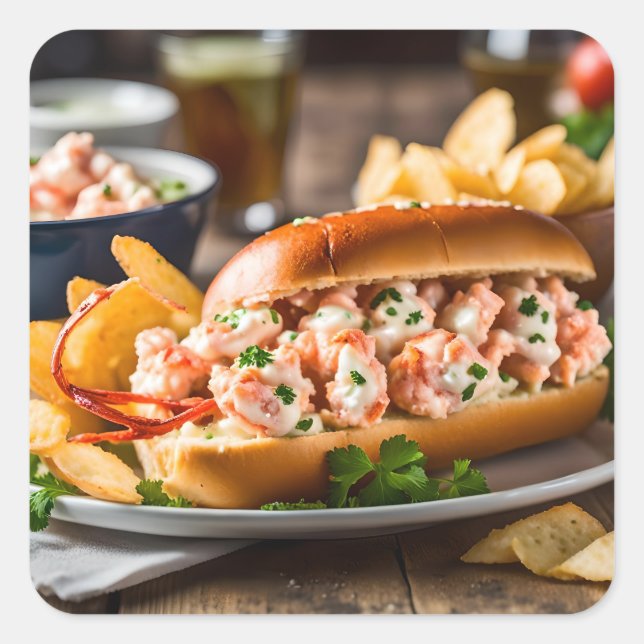 Lobster Roll And Potato Chips Square Sticker (Front)