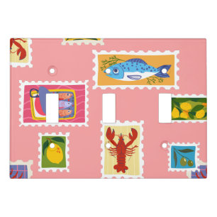 lobster sardine lemon seafood stamps collage light switch cover