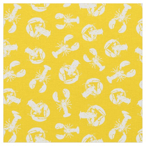 Lobster Seafood Yellow White Coastal Fabric
