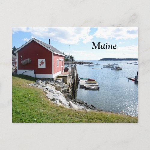 lobster shack and boats in Maine Postcard