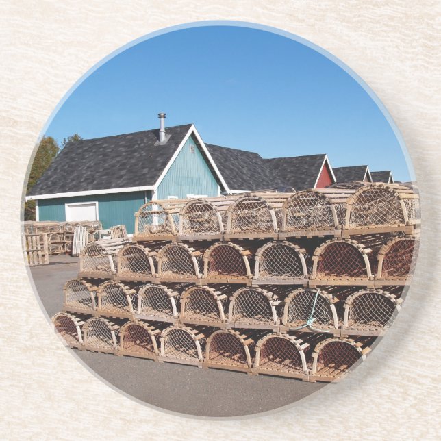 Lobster Shack Series---Fishing Shacks and Traps Drink Coaster (Front)