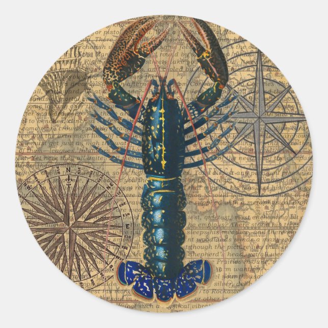 Lobster Shellfish Seafood Maine Classic Ocean Round Sticker (Front)