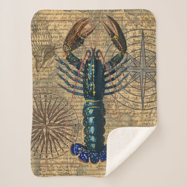 Lobster Shellfish Seafood Maine Classic Ocean Sherpa Blanket (Front)