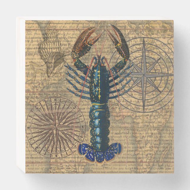 Lobster Shellfish Seafood Maine Classic Ocean Wooden Box Sign (Front Horizontal)