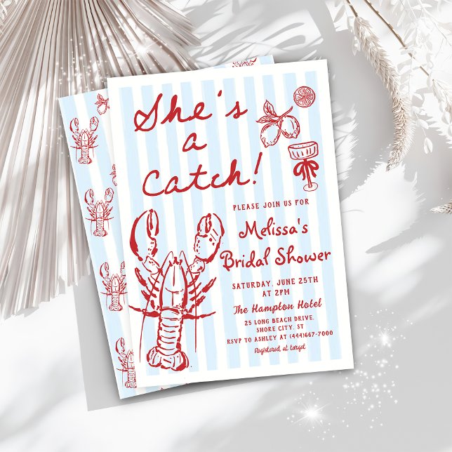 Lobster She's a Catch Bridal Shower Invitation (Creator Uploaded)