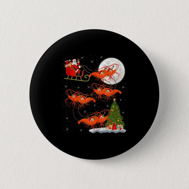 Lobster Shrimp Santa Sleigh Flying Funny Magical C Button (Front)