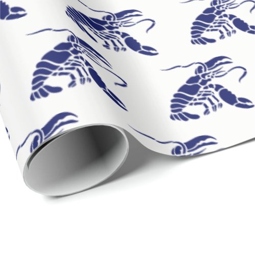 Lobster Silhouette 1 Drawing Blue Wrapping Paper