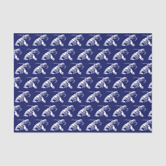 Lobster Silhouette #1 Drawing White Blue Bkground Tissue Paper (Front)