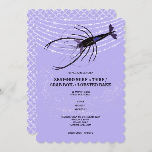 Lobster string lights fish scale lilac crawfish invitation