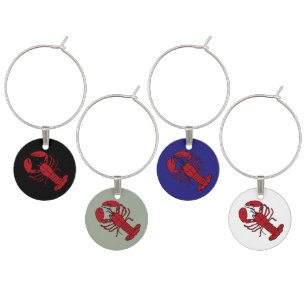 Lobster summer blue black white gray Wine Charms