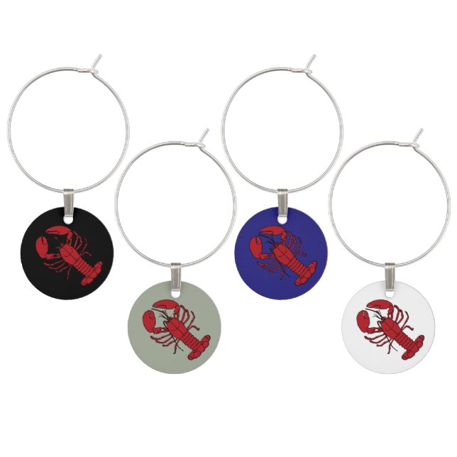 Lobster summer blue black white gray Wine Charms (Staggered)