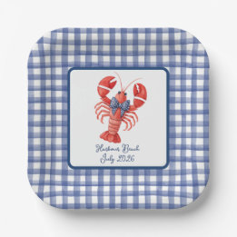 Lobster Summer Nautical Blue Gingham July 4th Paper Plates