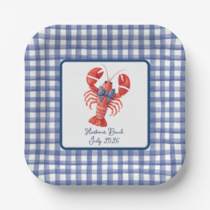 Lobster Summer Nautical Blue Gingham July 4th Paper Plates