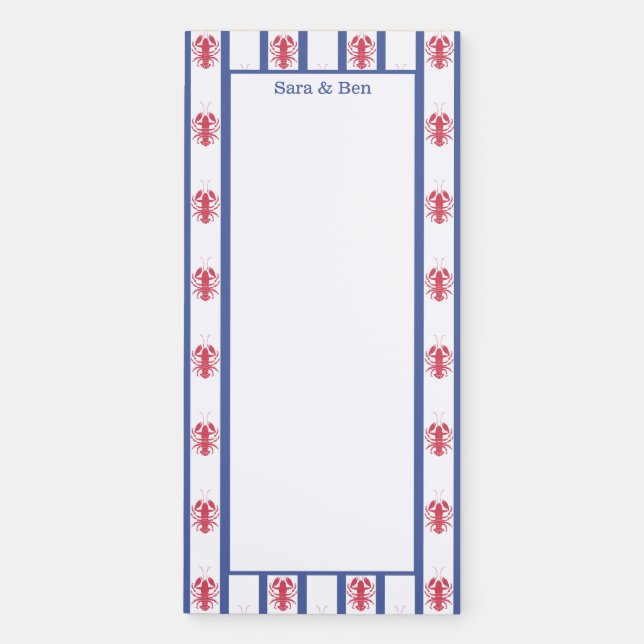 Lobster Theme Red White and Blue Magnetic Notepad (Front)