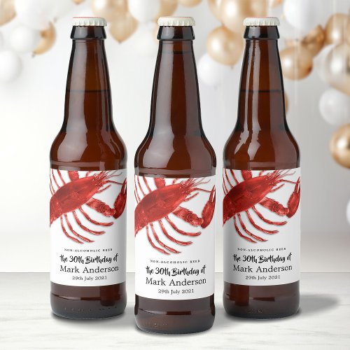 Lobster Themed Birthday Party Beer Bottle Label