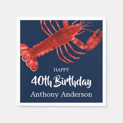 Lobster Themed Dark Blue Fun Birthday Party Custom Napkins
