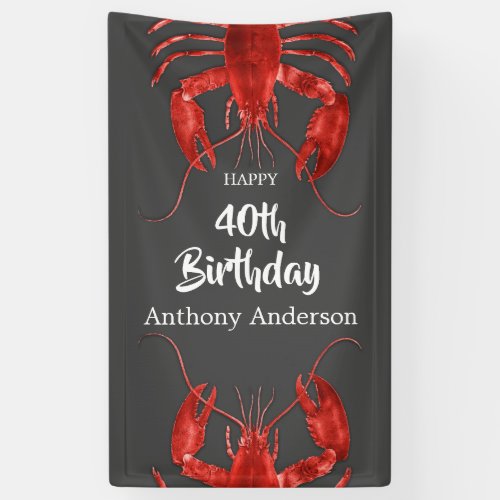 Lobster Themed Dark Gray Fun Birthday Party Custom Banner