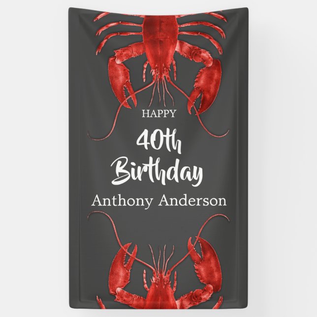 Lobster Themed Dark Gray Fun Birthday Party Custom Banner (Vertical)