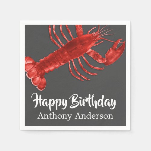 Lobster Themed Dark Gray Fun Birthday Party Custom Napkins