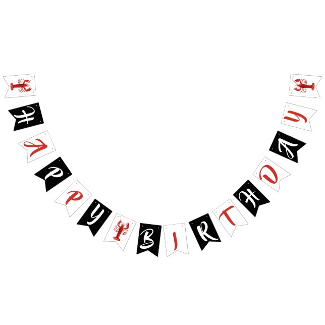 Lobster Themed Red Black White Birthday Party Bunting Flags (All)