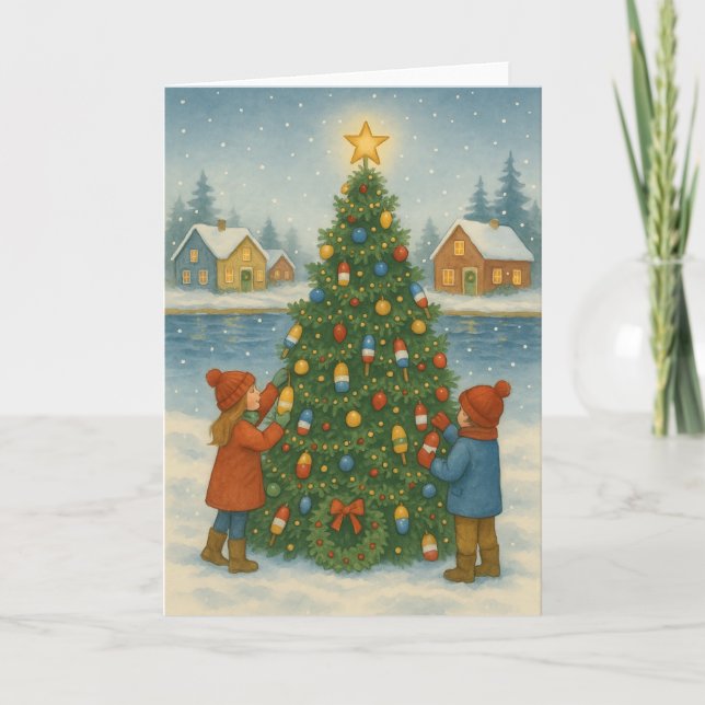 Lobster Trap Tree Christmas Card (Front)