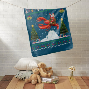 Lobster Ugly Xmas Gift Santa Riding Lobster Christ Baby Blanket