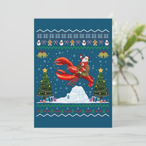 Lobster Ugly Xmas Gift Santa Riding Lobster Christ Holiday Card