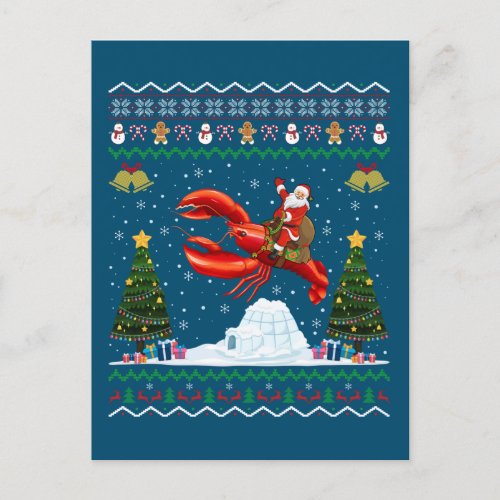 Lobster Ugly Xmas Gift Santa Riding Lobster Christ Postcard