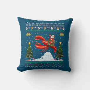 Lobster Ugly Xmas Gift Santa Riding Lobster Christ Throw Pillow