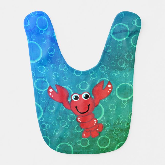 Lobster Under the Sea Whimsical Bubbles Baby Bib (Front)