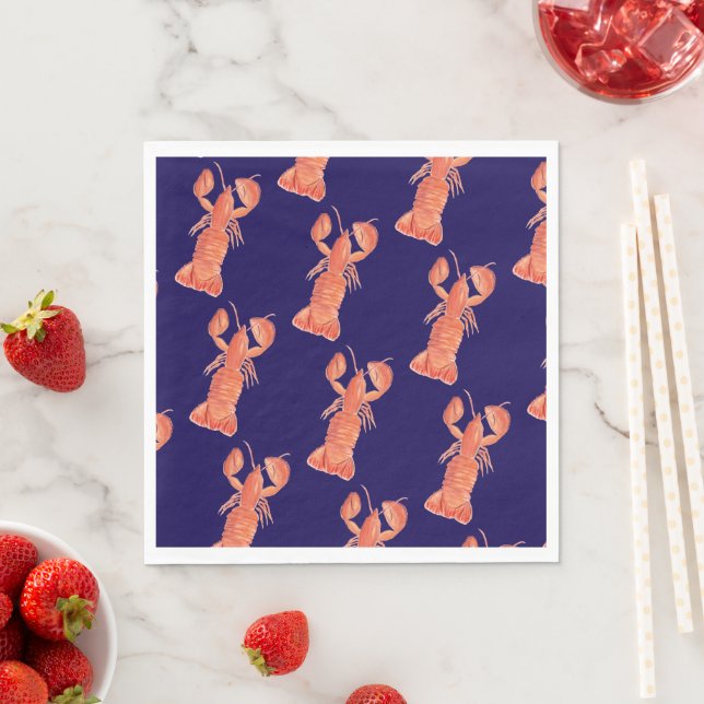 Lobster Watercolor Pattern Wedding Napkins (Insitu)