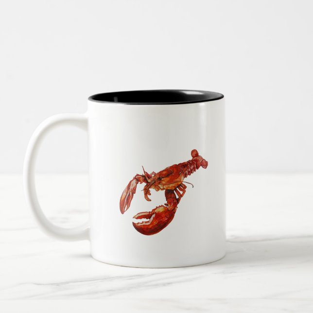 Lobster watercolor Two-Tone coffee mug (Left)