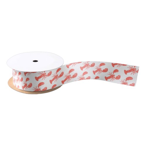 Lobster Weathered Seafood Patterned Satin Ribbon