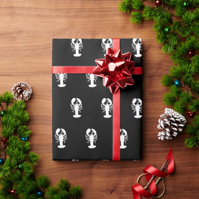 lobster white black background seaside ocean  wrapping paper (Holiday Gift)