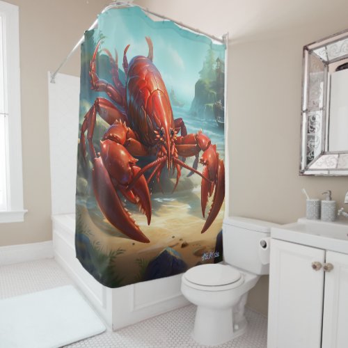 lobster with boat Shower Curtain