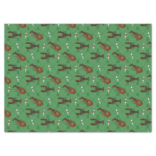 Lobsters and Fishing Buoys on Green Christmas Tissue Paper