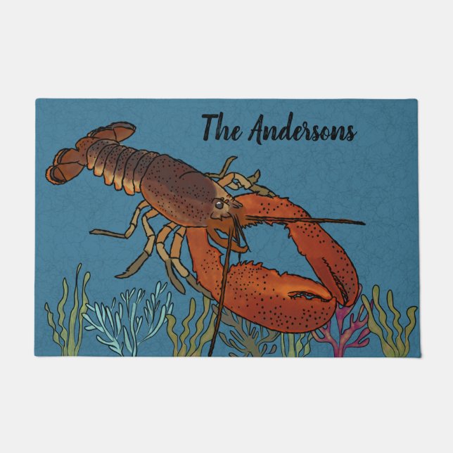 Lobsters in the Blue Sea Personalized Doormat (Front)