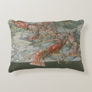 Lobsters in the Ocean, Vintage Art Nouveau Accent Pillow
