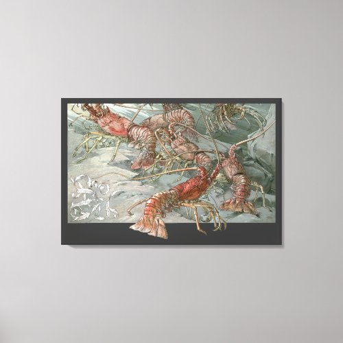 Lobsters in the Ocean Vintage Art Nouveau Canvas Print