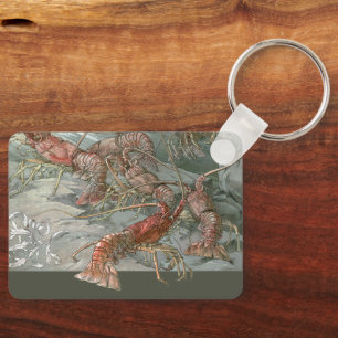 Lobsters in the Ocean, Vintage Art Nouveau Keychain
