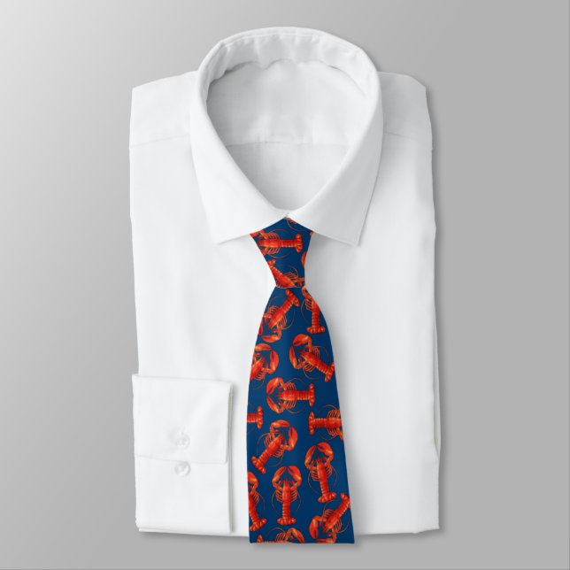 Lobsters on Navy Necktie (Tied)