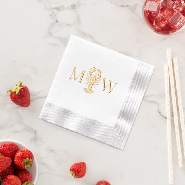 LobsterSea Ocean Couple Wedding 2 Initial Monogram Foil Napkins (Insitu (Strawberry))