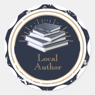 Local Author, Stack of Books, Classic Round Sticker