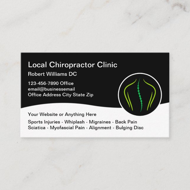 Local Chiropractor  Back Pain Clinic Business Card (Front)