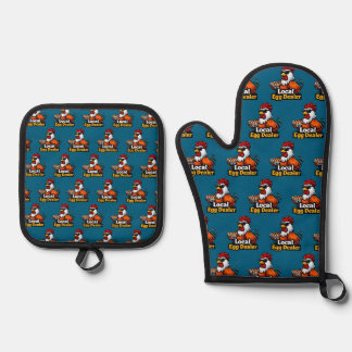 Local egg dealer, gansta, roster. oven mitt & pot holder set