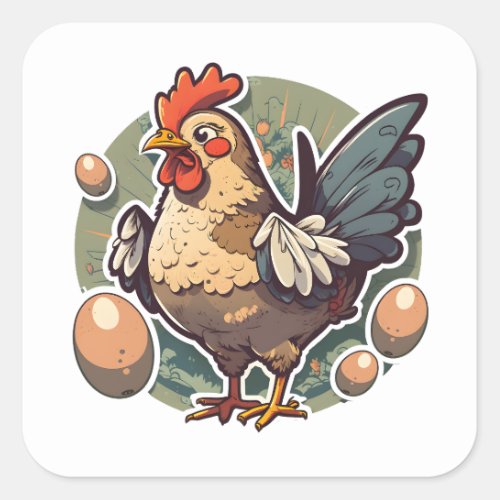 Local Egg Dealers Farmers Chicken Cartoon Style Square Sticker
