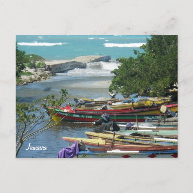 Local Fishing Boats Negril River Jamaica Photo Postcard (Front)